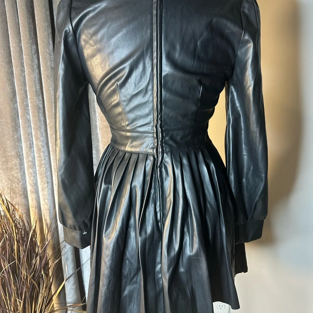 Idem Ditto Elegant Black Faux Leather Dress - Picture 4 of 5
